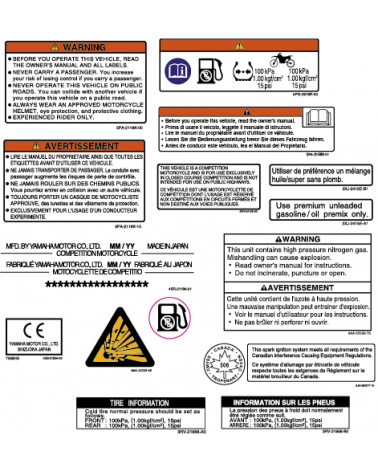 Planche Stickers avertissement YZ Autres