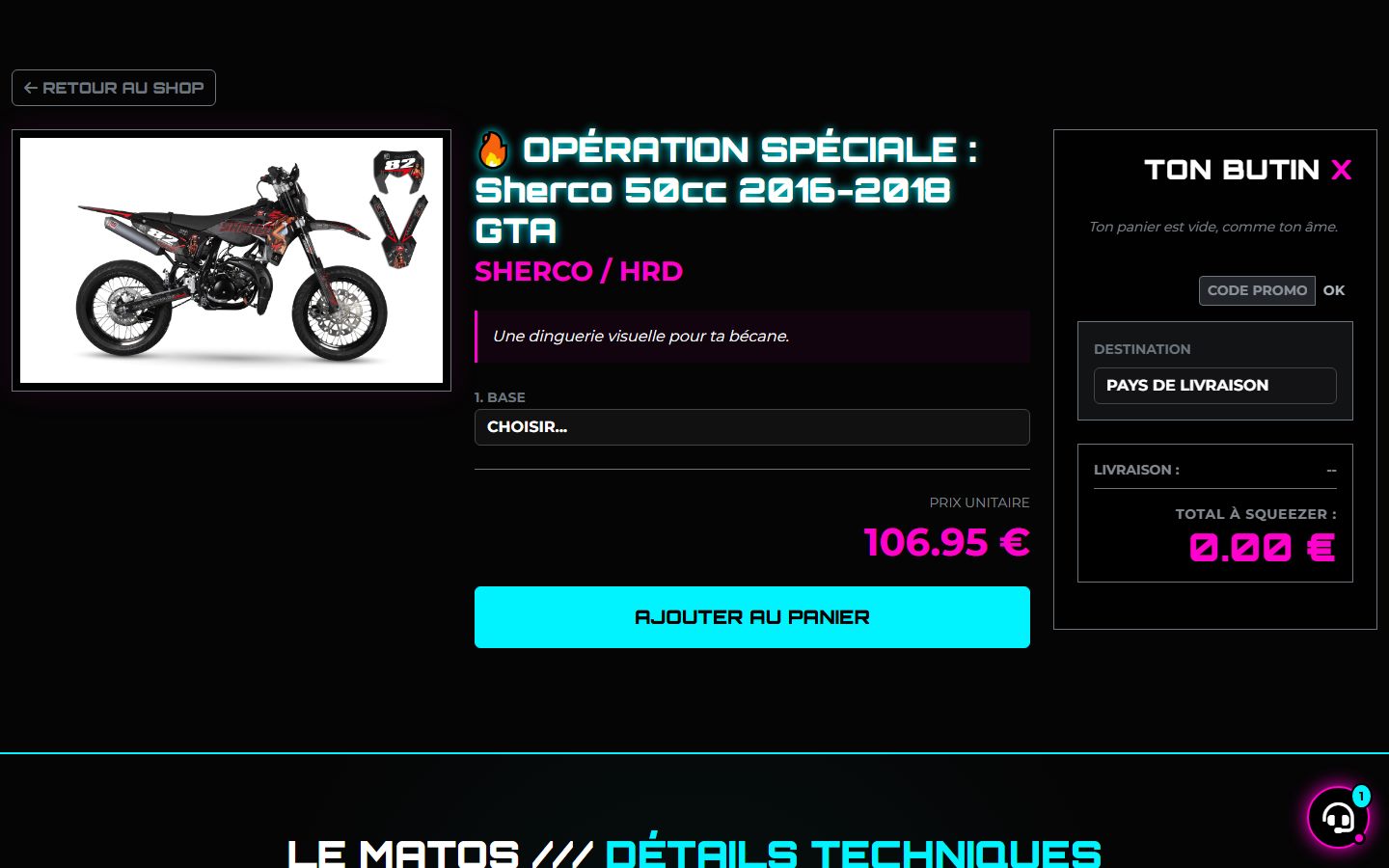 Fiche kit Pornseries — Sherco 50cc GTA, panier Ton butin X