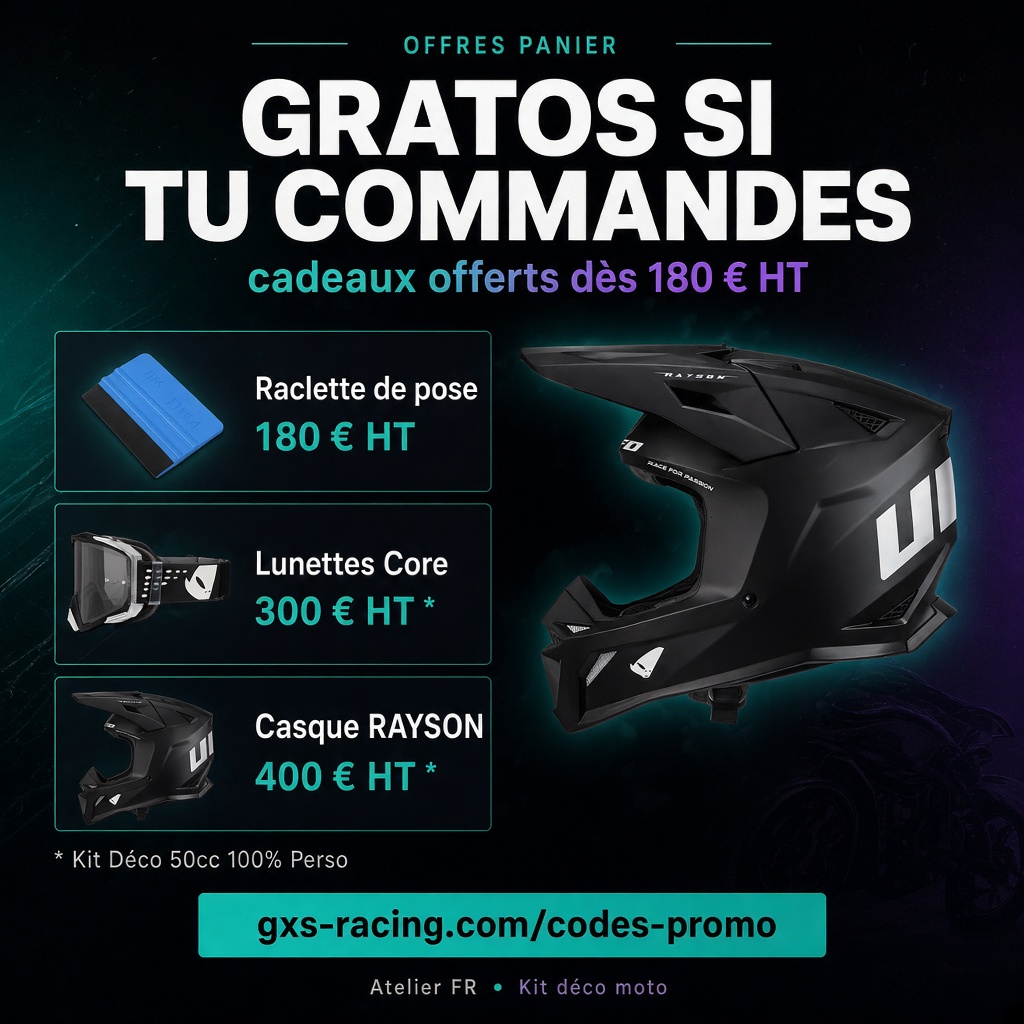 Visuel Instagram GXS — OFFRES PANIER, GRATOS SI TU COMMANDES, paliers raclette / lunettes Core / casque RAYSON