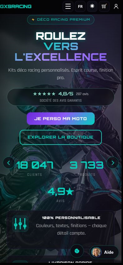 Accueil GXS Racing sur mobile — CTA Je perso ma moto